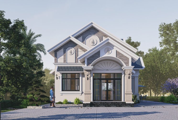 Nhà mái Thái hình chữ L cấp bốn 