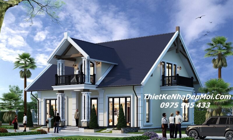 Bản vẽ biệt thự vườn 3 gian mái Thái đẹp 1 tầng có gác lửng 180m2 