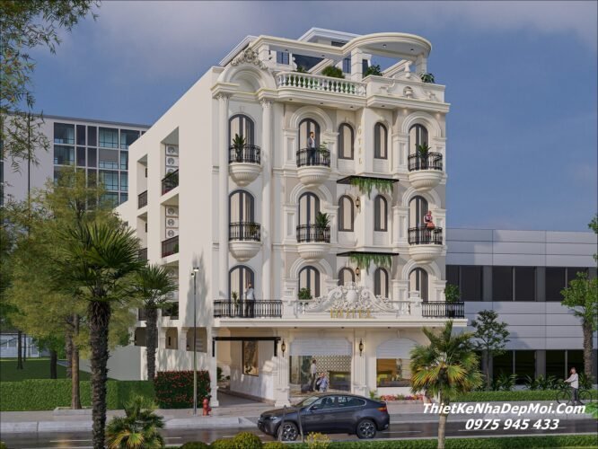 Mẫu khách sạn 3 4 sao tân cổ điển đẹp 4 tầng 1 tum diện tích 480m2 sàn tiêu chuẩn 5 sao 