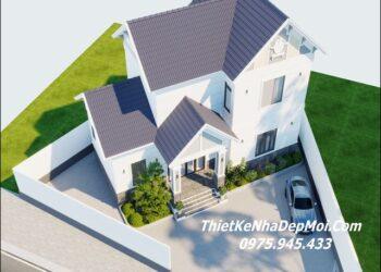 Mẫu nhà cấp 4 có gác lửng 2 mặt tiền mái thái trên đất góc