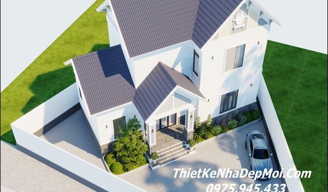 Mẫu nhà cấp 4 có gác lửng 2 mặt tiền mái thái trên đất góc