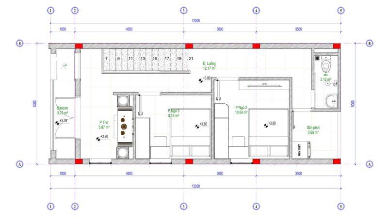 Thiết kế nhà 5x12 hai tầng 