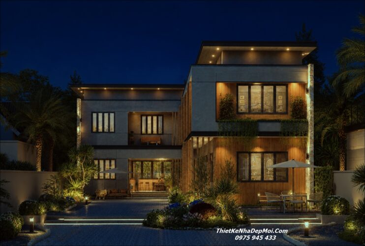 Báo giá thiết kế xây nhà mái bằng đẹp chi phí dưới 1.5 tỷ tại Đồng Nai Nhà villa mái bằng đẹp hai tầng