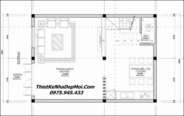 Mẫu nhà 2 tầng đơn giản mặt tiền 4,5m 2 phòng ngủ kích thước 4,5x12 - MS  26521