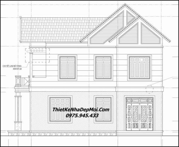 Bản vẽ thiết kế nhà 2 tầng mái thái đơn giản diện tích 10x14m