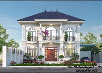 Mẫu biệt thự nhà vườn 2 tầng tân cổ điển mái ngói ở quê bác Vui