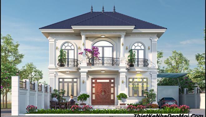 Mẫu thiết kế nhà 2 tầng mái Nhật đẹp ở quê cho bác Vui Mẫu biệt thự nhà vườn 2 tầng tân cổ điển mái ngói ở quê bác Vui