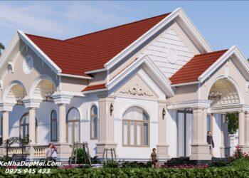 Biệt thự nhà vườn cấp 4 mái thái 4 phòng ngủ hình chữ L