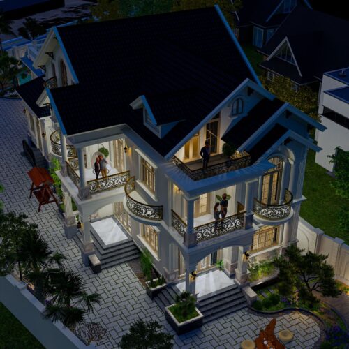 Mẫu nhà biệt thự thông tầng 3 gian 2 tầng đẹp 5 phòng ngủ 1 phòng thờ 2025 Biệt thự vườn 150m2 2 tầng hình chữ L 5 phòng ngủ 10x15m