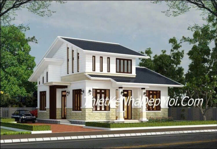 Bàn giao nhà 1 trệt 1 lửng mái thái có gara đẹp xây xong 2025 Những mẫu nhà đẹp 1 trệt 1 lửng thiết kế có 4 phòng ngủ 100m2