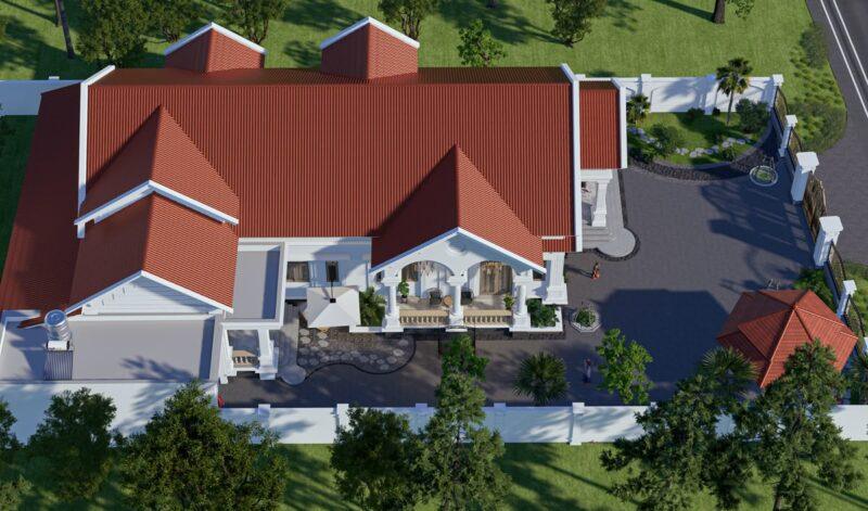 Mẫu biệt thự mái thái đẹp ở nông thôn ngói đỏ 