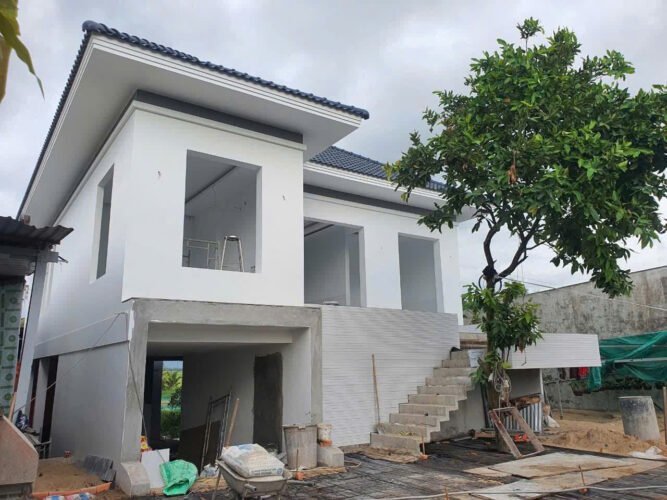 Hình ảnh thi công nhà mái Nhật có tầng hầm nổi chị Tuyết Giao Thi công xây dựng nhà sàn mái Nhật