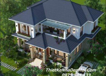 Mẫu nhà vườn 2 tầng mái Nhật ở nông thôn đơn giản