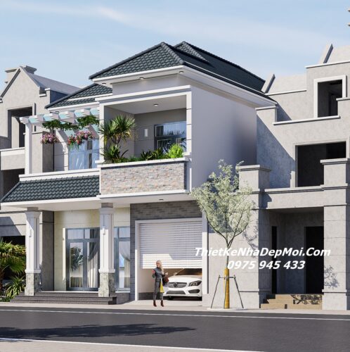 Nhà phố mặt tiền 8m 1 trệt 1 lầu có sân thượng 
