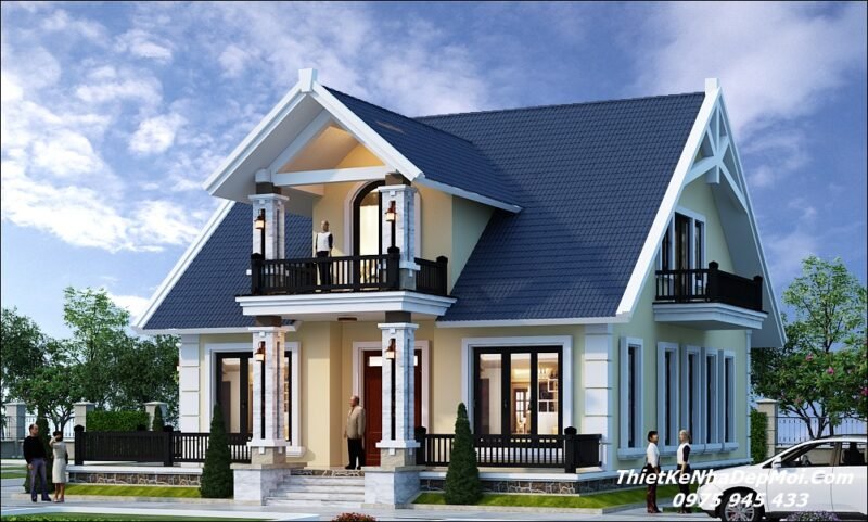 Mẫu nhà 3 gian mái Ngói đẹp có gác lửng mặt tiền 15m 