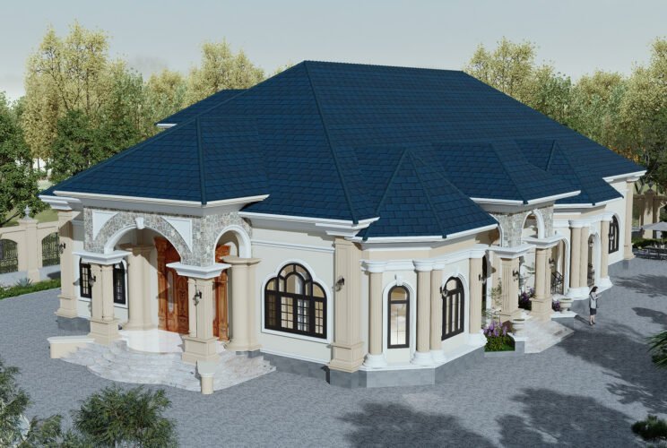 Mẫu biệt thự mái Nhật nằm ngang 15m đẹp 4 phòng ngủ 