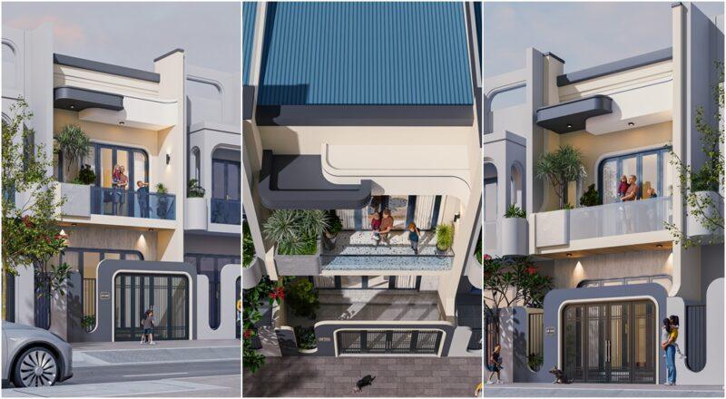 Mẫu nhà 2 tầng mái tôn 3 phòng ngủ 1 phòng thờ rộng 5m 