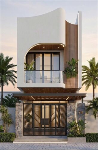 Những mẫu nhà 1 trệt 1 lầu đơn giản có mặt tiền tối giản tiết kiệm Mẫu thiết kế nhà 1 trệt 1 lầu 5x16m có 4 phòng ngủ