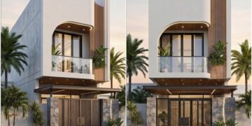 Kiểu nhà đẹp 1 trệt 1 lầu 4 phòng ngủ mặt tiền 5m x 16m hiện đại