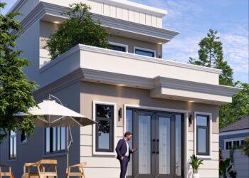 Mẫu nhà mặt tiền 6m hình hộp 90m2 có sân thượng đẹp