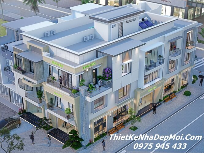 Mẫu nhà shophouse hiện đại kinh doanh buôn bán 2 mặt tiền 