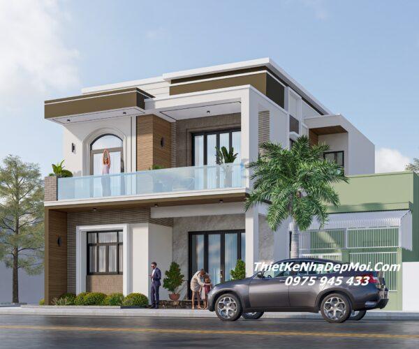 Những kiểu nhà ngang 10m 2 tầng đẹp 4 phòng ngủ 100m2 2026 Nhà chữ L 2 tầng hiện đại cho đất rộng ngang 10m