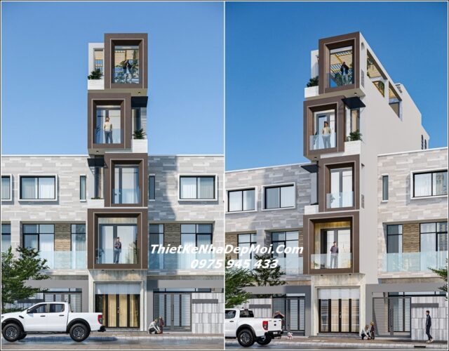 Mẫu nhà phố có chiều rộng 3.5m mặt tiền đẹp hiện đại vừa ở kết hợp kinh doanh 5 tầng 