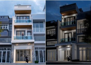 Mẫu nhà ống 4.5 tầng  có sân thượng mặt tiền rộng 3.5m đơn giản chi phí tiết kiệm vợ chồng anh Phát