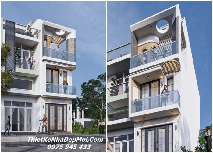Những mẫu thiết kế nhà phố đẹp diện tích nhỏ 35m2 3 tầng hiện đại 2026 Nhà phố 35m2 1 trệt 2 lầu sân thượng rộng 3.5m