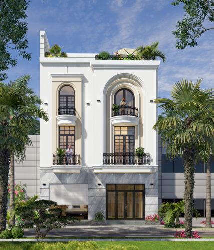 Những mẫu nhà phố mặt tiền có gara 2 đến 3 tầng đẹp có sân thượng 2026 Mẫu nhà ngang 7.5m 3 tầng tân cổ điển