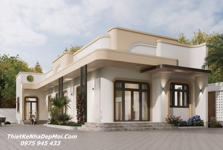 Mẫu nhà vườn 1 tầng mái bằng 4 phòng ngủ nông thôn