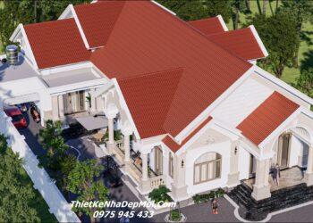 Mẫu thiết kế nhà vườn mái Thái đẹp 1 tầng 1 phòng thờ 4 phòng ngủ 200m2 ở nông thôn