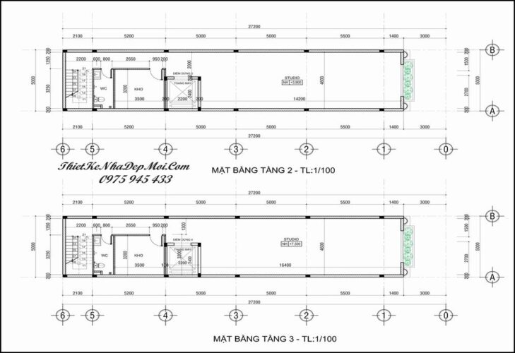 Mặt bằng thiết kế nhà ống 5 tầng làm studio áo cưới 