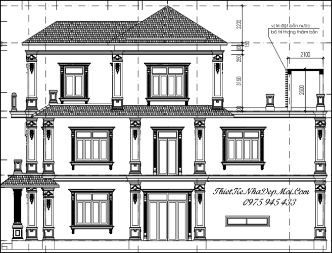 Mẫu thiết kế biệt thự mái nhật mặt tiền 7m dài 20m