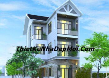 Thiết kế nhà góc phố 2 mặt tiền 3 tầng hình chữ L