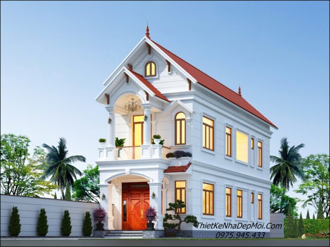 Mẫu nhà 6x20 1 trệt 1 lầu mái thái đẹp 3 phòng ngủ 1 phòng thờ