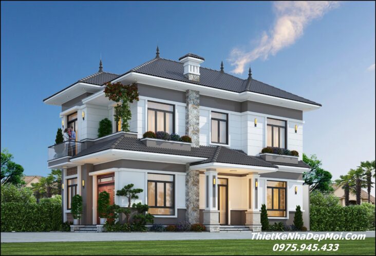 Mẫu nhà 2 mặt tiền mái Nhật 2 tầng hiện đại chú Hưng Mẫu nhà hai mặt tiền mái nhật 2 tầng 4 phòng ngủ 100m2