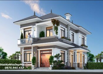 Mẫu nhà 2 tầng 2 mặt tiền mái nhật đẹp hiện đại 100m2 4 phòng ngủ