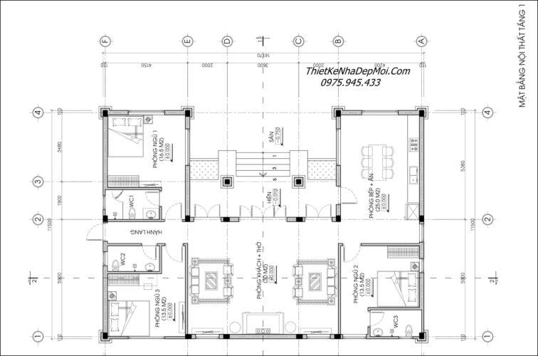 Mẫu nhà vườn mái Nhật 1 tầng tân cổ điển anh Quý Mẫu nhà vườn 1 tầng 160m2 3 phòng ngủ