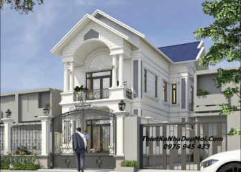 Biệt thự chữ L 2 tầng 4 phòng ngủ 1 phòng thờ mặt tiền 10m diện tích thi công xây dựng 120m2 ngang rộng 8m dài sâu 18m mặt tiền phố 10m tân cổ điển năm 2026 - 2027