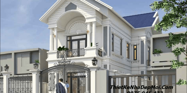 Biệt thự chữ L 2 tầng 4 phòng ngủ 1 phòng thờ mặt tiền 10m diện tích thi công xây dựng 120m2 ngang rộng 8m dài sâu 18m mặt tiền phố 10m tân cổ điển năm 2026 - 2027