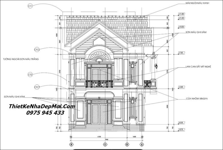 Bản vẽ nhà chữ L 2 tầng 4 phòng ngủ 120m2 ngang 8m dài 18m