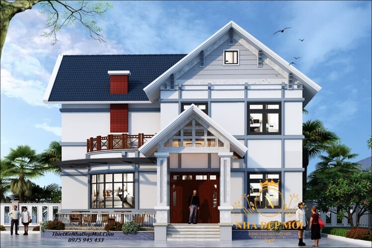 Bản vẽ biệt thự 2 tầng mái thái đẹp 4 phòng ngủ ở quê phong cách hiện đại có sân vườn 