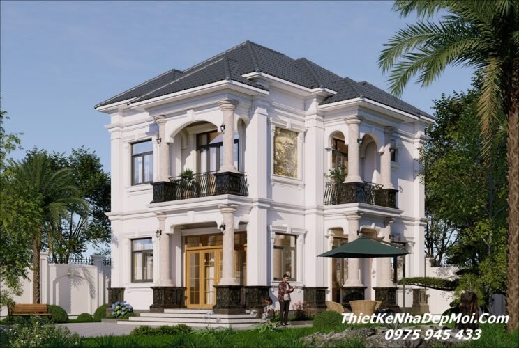 Bản vẽ nhà mái Nhật 2 tầng 4 phòng ngủ ở quê tiết kiệm chỉ khoảng 1.4 tỷ Bản vẽ biệt thự mái Nhật 2 tầng tân cổ điển 120m2 4 phòng ngủ