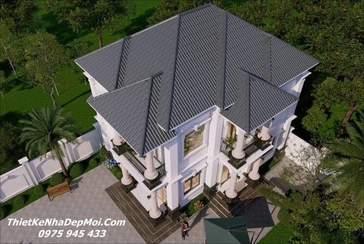 Bản vẽ nhà mái Nhật 2 tầng 4 phòng ngủ ở quê tiết kiệm chỉ khoảng 1.4 tỷ Bản vẽ biệt thự 2 tầng 4 phòng ngủ 1 phòng thờ hình vuông 10x12m