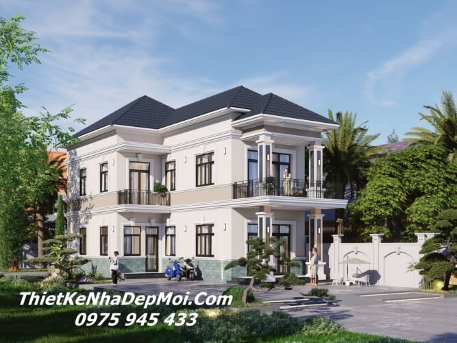 Bản vẽ nhà mái Nhật 2 tầng 4 phòng ngủ ở quê tiết kiệm chỉ khoảng 1.4 tỷ Bản vẽ xây dựng nhà chữ L 2 tầng 4 phòng ngủ 1 phòng thờ 8x18m