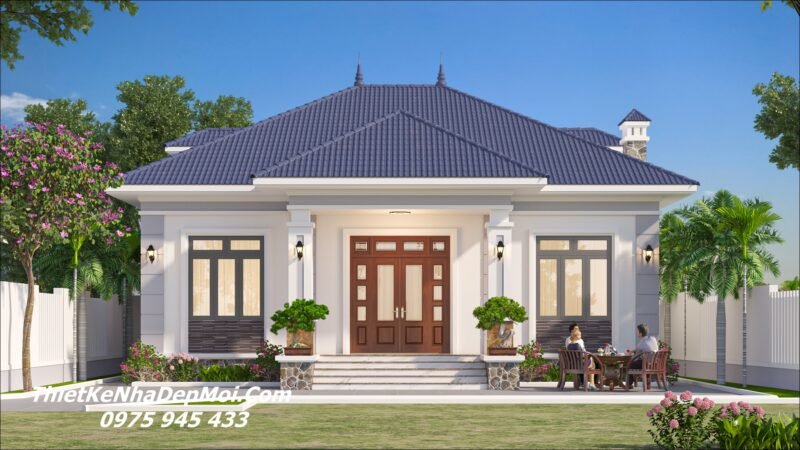 Mẫu nhà vườn mái Nhật đẹp ở quê phong cách tân cổ điển châu Âu Nhà ở thôn quê đẹp 1 tầng mái Nhật
