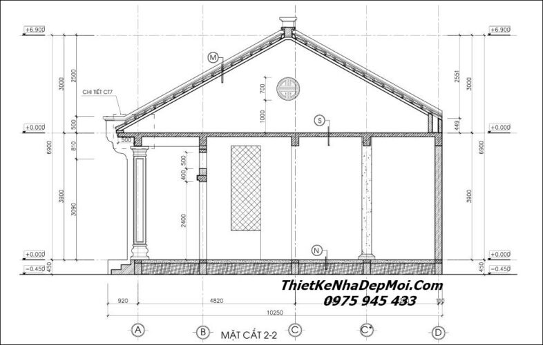 Hồ sơ bản vẽ kỹ thuật thi công nhà truyền thống 1 tầng ở nông thôn Bản vẽ thiết kế nhà 5 gian 15x10m 1 tầng