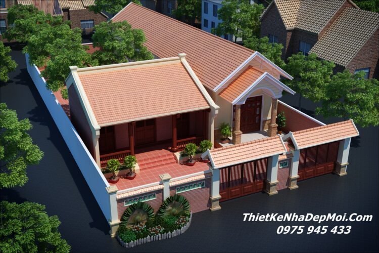 Hồ sơ bản vẽ kỹ thuật thi công nhà truyền thống 1 tầng ở nông thôn Bản vẽ nhà từ đường nhỏ đẹp 3 gian truyền thống lợp ngói đỏ
