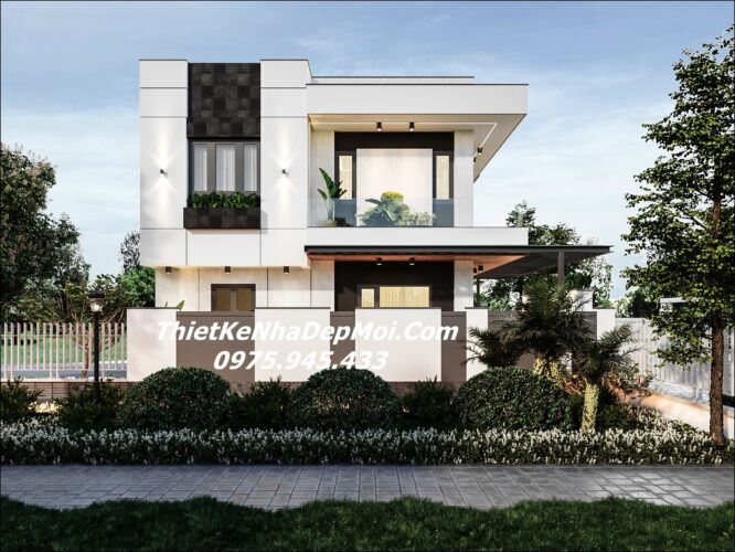 Mẫu nhà vuông 2 tầng mái bằng đẹp hiện đại thiết kế cho em Trưởng Mẫu nhà mái bằng 2 tầng hình vuông 1 trệt 1 lầu đẹp